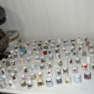 Huge lot 95 fine bone china porcelain pewter sewing thimbles England Scotland